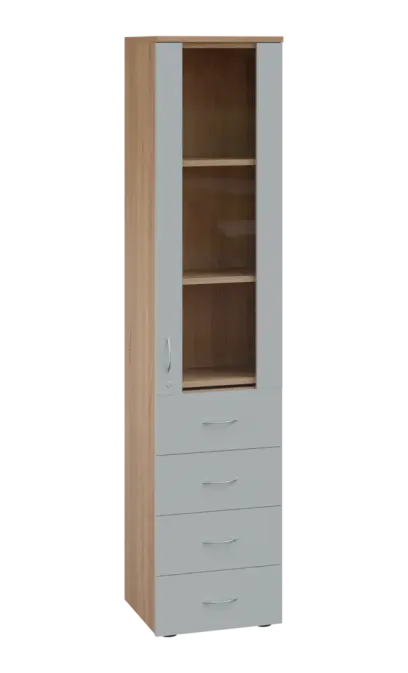 LE - 44 skříň léková prosklená, pravá, korpus dub bardolino, dvířka šedá